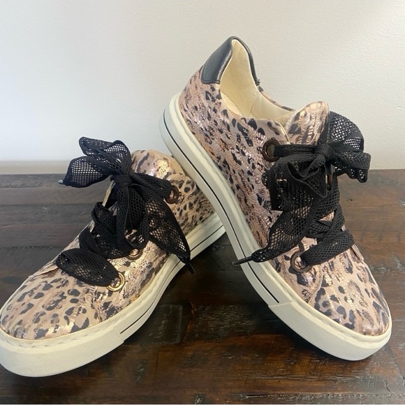 Ara Shoes - Ara Charles Puder Leopard Print Sneakers Metallic Gold Black Women’s UK 4/US 6